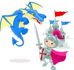 Stickers pour porte Chevaliers Chevalier combattant un dragon