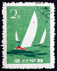 Obraz premium Postage stamp North Korea 1965 Finn Class, Yacht