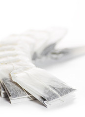 Teabag with label isolated on a white
