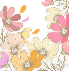 Naklejki  Ręcznie rysowane pastelowe tło mody z kwiatami