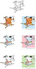 Dog With Shovel and Bone Cartoon Mascot Characters-Collection