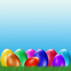 Easter background. Easter eggs laying in green grass