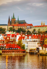 Overview of old Prague from Charles bridge side