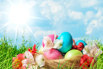 Easter eggs decorated with flowers