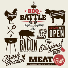 Éléments de barbecue Vintage, conception typographique