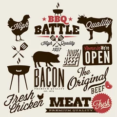 Photo sur Plexiglas Poster vintage Éléments de barbecue Vintage, conception typographique