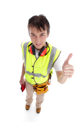 Positive trainee builder laborer thumbs up