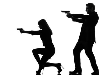 couple woman man detective secret agent criminal  silhouette