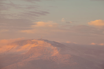 Beautiful winter sunrise photo taken in mountains