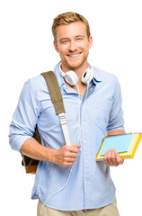 Confident young student back to school  on white background