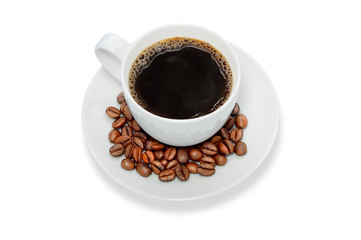 coffee cup and coffee beans,isolate on white