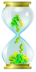 hourglass with dollars