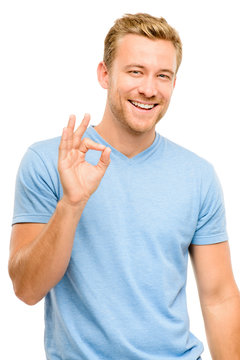 Happy Man Okay Sign - Portrait On White Background