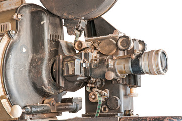 old machine film projector on a white background