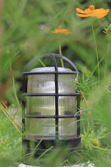 lamp in garden with leaves covered