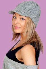 Attractive woman with a grey wool bonnet