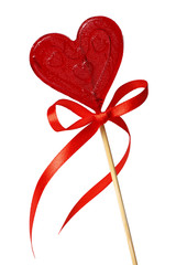 Single Valentines Day heart - shaped lollipop isolated on white