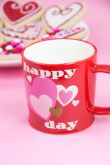 Valentine cookies with coffee cup 