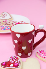 Valentine cookies with coffee cup 