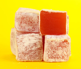 rahat lokum on yellow background