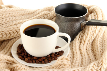 cup of coffee with scarf close-up