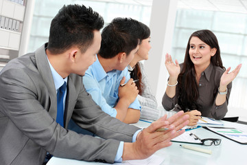 businesswoman talking during meeting