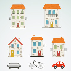 Set of old town buildings. Vector