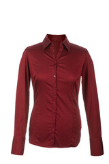 Hollow red blouse with long sleeves, isolated on white backgroun