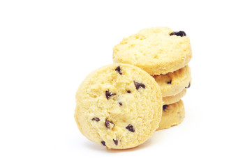 chocolate chips cookies on white background