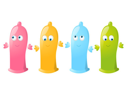 Funny condom characters isolated on white