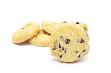 chocolate chips cookies on white background