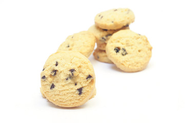 chocolate chips cookies on white background