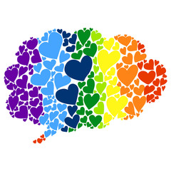 rainbow hand-drawn heart-shaped bubble thought