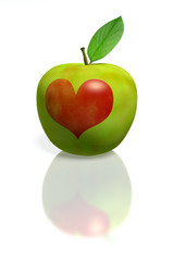 Green Apple with red heart