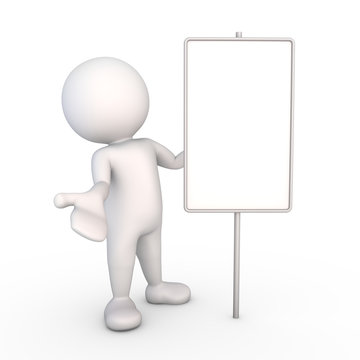 3D Minimalistic Person Holding A Sign - free text space