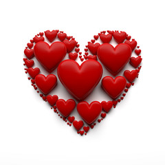 3D heart made by many hearts with clipping path