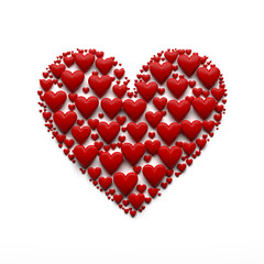 3D heart made by many hearts with clipping path