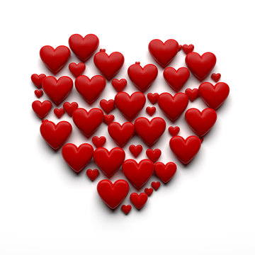 3D heart made by many hearts with clipping path