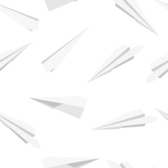 Fototapeta na wymiar White Paper planes, seamless wallpaper, vector illustration