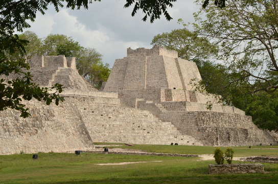 Mayan pyramids Edzna before the rain. Yucatan, Campeche, Mexico.