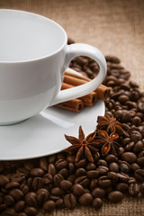 cup of aromatic coffee with cinnamon and anise