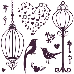 Peel and stick wall murals Birds in cages wall stickers birds cages