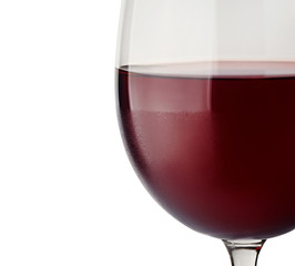 Close-up of red wine and glass focus on the rim.