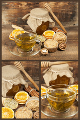 set with  green tea, honey and walnut muffins