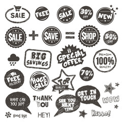 Set of hand drawn style badges and elements