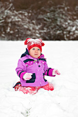 Fototapeta na wymiar Baby sitting on the snow