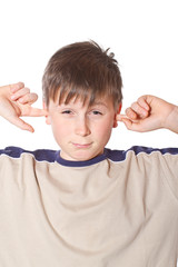boy with closed ears