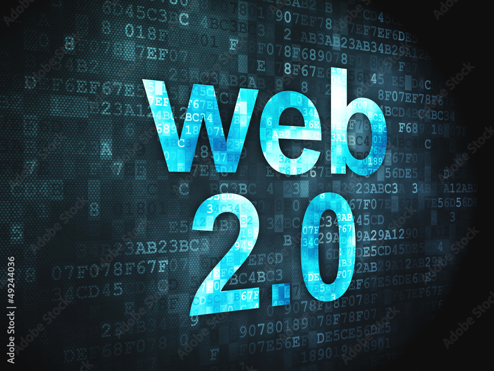 Aufkleber seo web development concept: web 2.0 on digital background