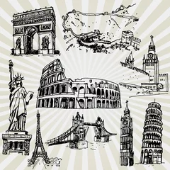 Peel and stick wall murals Illustration Paris Famous Places