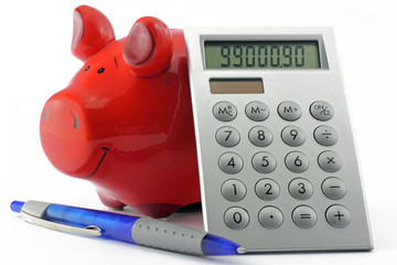 sparschwein mit taschenrechner